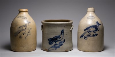 Lot 2158 - Group of Three Salt Glazed Cobalt Decorated...