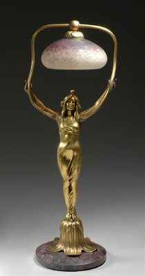 Lot 3416 - Art Nouveau Style Gilt-Metal, Frosted Glass...