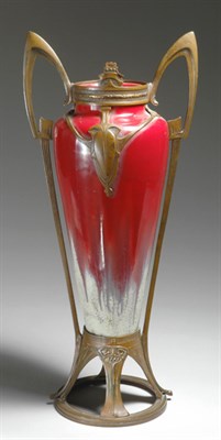 Lot 3564 - Art Nouveau Metal Mounted Ceramic Two-Handled...