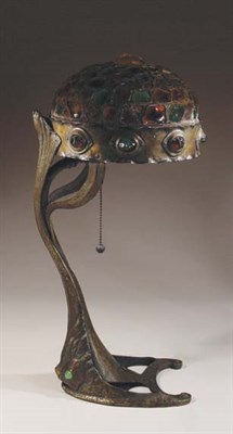 Lot 3485 - Art Nouveau Style Brass and Glass Lamp The...