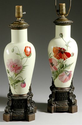 Lot 3561 - Pair of Metal Mounted Ceramic Vases Each...
