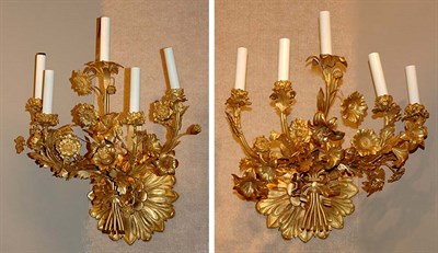 Lot 3431 - Pair of Louis XV Style Gilt-Metal Five-Light...