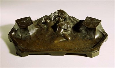 Lot 3587 - Art Nouveau Bronze Inkstand Of shaped oval...
