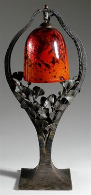 Lot 3558 - Edgar Brandt Style Art Glass and Wrought Iron...