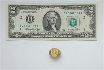 Lot 16 - Gold and Diamond Signet Ring and Currency