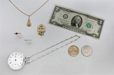 Lot 32 - A Lot of Assorted U.S. Coins and Currency and Jewelry