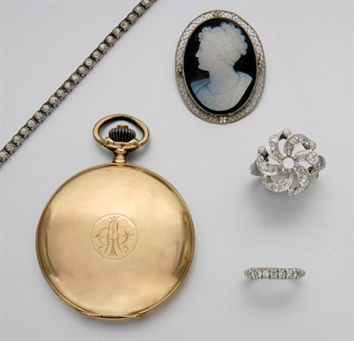 Lot 53 - Group of Assorted Gold and Metal Jewelry and Pocket Watch