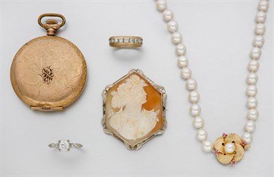 Lot 64 - Group of Assorted Jewelry and a Hunting Cased Pocket Watch