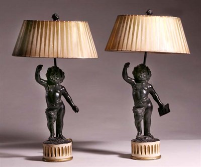 Lot 3272 - Companion Pair of Cast Metal Figures of Putti...