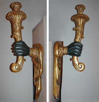 Lot 3412 - Pair of Gilt and Painted Wood Sconces Each...