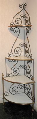 Lot 3183 - Brass and Scrolled Iron Corner Baker's Rack...