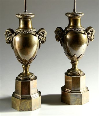 Lot 3269 - Pair of Louis XVI Style Brass Pedestal Urns...