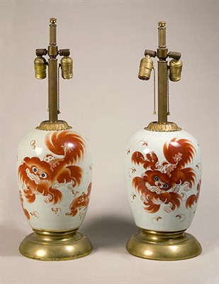 Lot 1527 - Pair of Chinese Porcelain Lamps Each of ovoid...