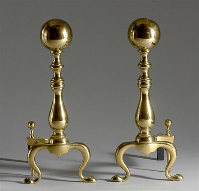 Lot 3441 - Pair of Georgian Style Brass Andirons Height...