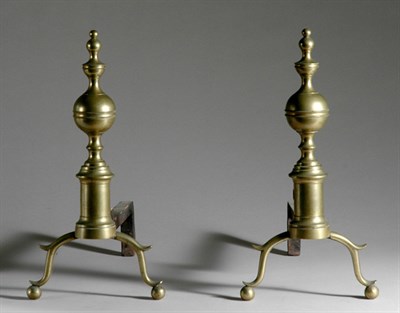 Lot 3443 - Pair of Georgian Style Brass Andirons Height...
