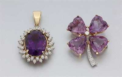 Lot 318 - Amethyst and Diamond Brooch and Pendant