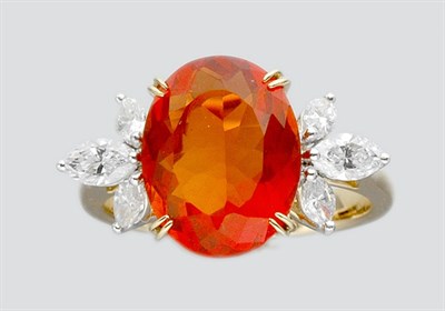 Lot 862 - Fire Opal and Diamond Ring