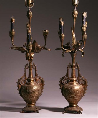 Lot 3321 - Pair of Islamic Style Gilt-Metal Five-Light...