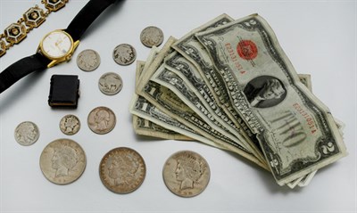 Lot 129 - Group of Assorted Jewelry, U.S. Coins and Currency