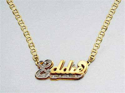Lot 131 - Gold and Diamond Name Pendant Necklace