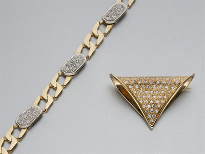 Lot 899 - Gold and Diamond Bracelet and Brooch-Slide