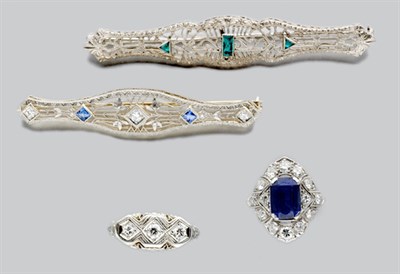 Lot 850 - Two Diamond Rings and Two Filigree Bar Pins