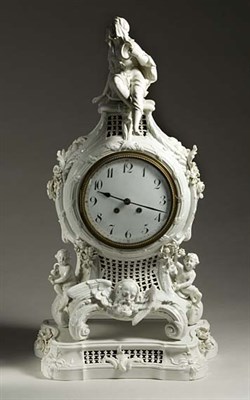 Lot 3708 - Continental Porcelain Figural Clock and Stand...