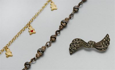 Lot 166 - Two Bracelets and Marcasite Bow Brooch