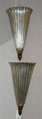 Lot 3315 - Pair of Metal Clad Teak Sconces Height 25 inches.
