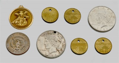 Lot 184 - Group of Assorted Coins, Currency, Tokens and Jewelry