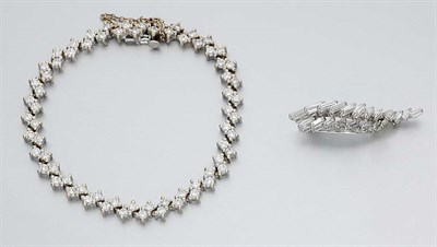Lot 920 - White Gold and Diamond Bracelet and Pin