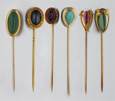 Lot 697 - Twelve Assorted Hardstone and Gem-Set Stick Pins