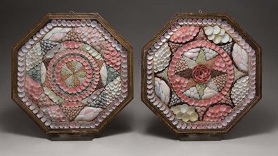 Lot 2014 - Shellwork Sailor's Valentine In two parts,...