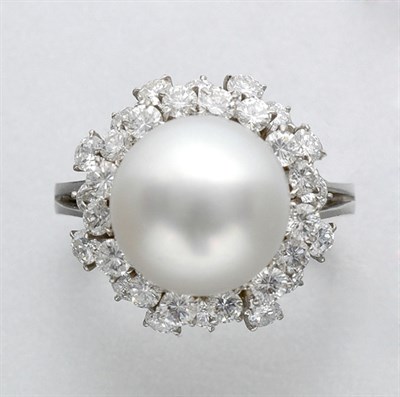 Lot 699 - Cultured Pearl and Diamond Ring