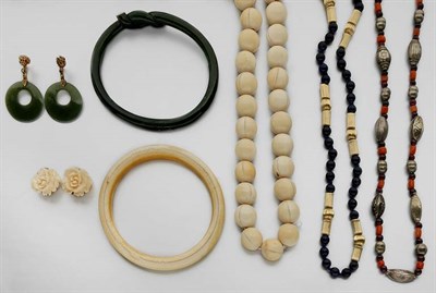 Lot 286 - Group of Ivory, Coral and Nephrite Jewelry