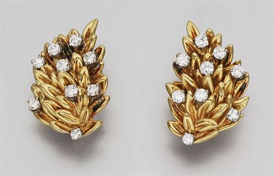 Lot 196 - Pair of Gold and Diamond Earclips