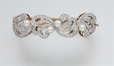 Lot 619 - Cultured Pearl and Diamond Bangle