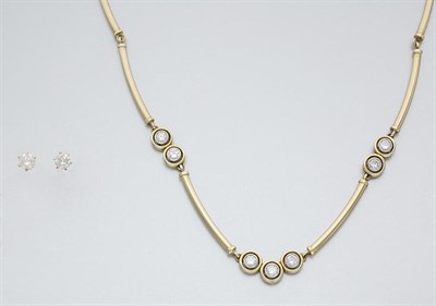 Lot 622 - Gold and Diamond Necklace and Pair of Diamond Stud Earrings