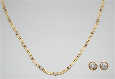 Lot 623 - Gold and Diamond Necklace and a Pair of Simulated Diamond Stud Earrings
