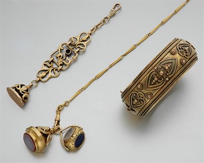 Lot 626 - Antique Gold Bangle and Fobs