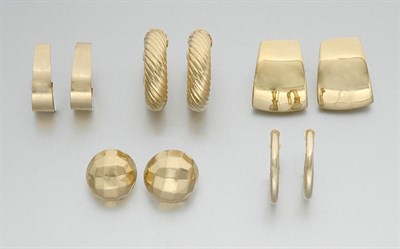 Lot 628 - Nine Pairs of Gold Earclips and One Pair of Metal Hoop Earrings