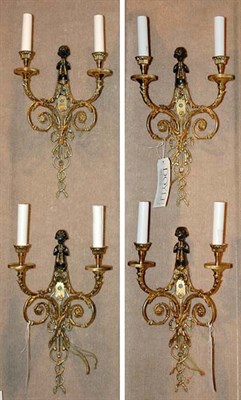 Lot 3420A - Set of Four Neoclassical Style Brass Two-Light...