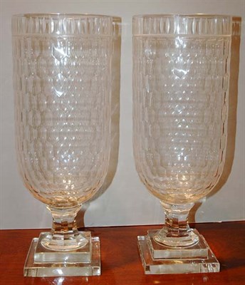 Lot 3440A - Pair of Anglo Irish Style Faceted Glass Urns...