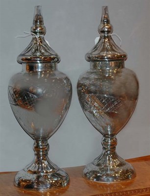 Lot 3450A - Pair of Mercury Glass Style Covered Urns...