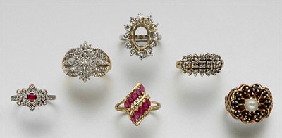 Lot 817 - Six Assorted Colored Stone and Diamond Rings