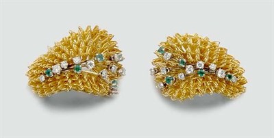 Lot 440 - Pair of Gold, Diamond and Emerald Earrings