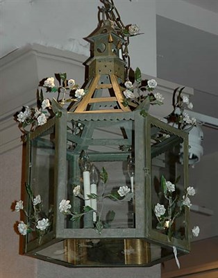 Lot 1497 - Continental Painted Tole and Porcelain Hanging...