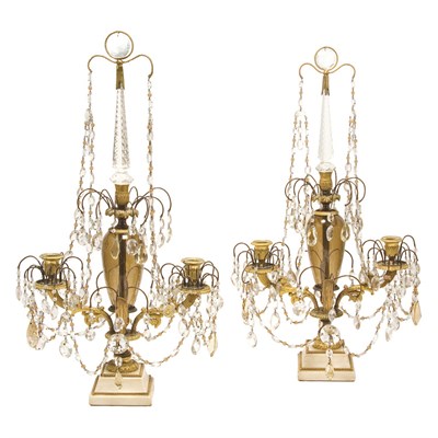 Lot 413 - Pair of Regency Gilt-Bronze Amber and Cut...