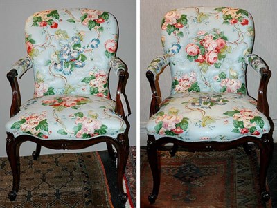 Lot 3235A - Pair of Louis XV Style Upholstered Mahogany...
