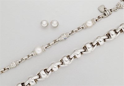 Lot 324 - Two White Gold Bracelets and Pair of  Diamond Earrings